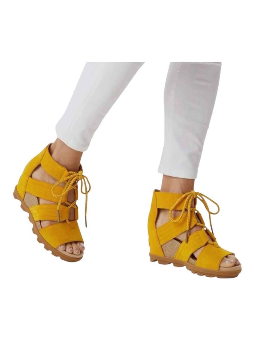 SOREL JOANIE ll LACE UP WEDGE SANDAL GOLDEN YELLOW Size 7.5